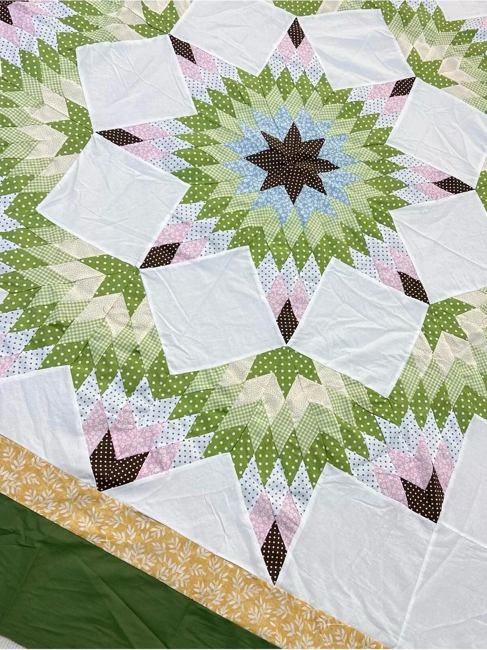 Handmade Spiral Texas Lone Star 100%Cotton Queen size Patchwork Quilt Top/Topper